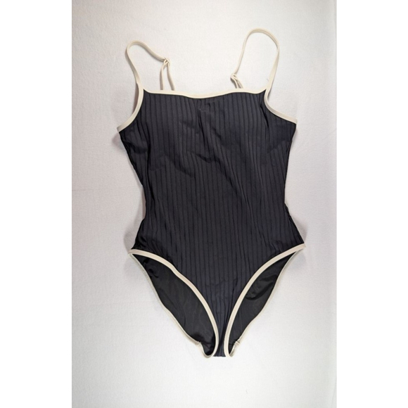 aerie Other - Women's Aerie Black Ribbed One Piece Swimsuit with White Trim M